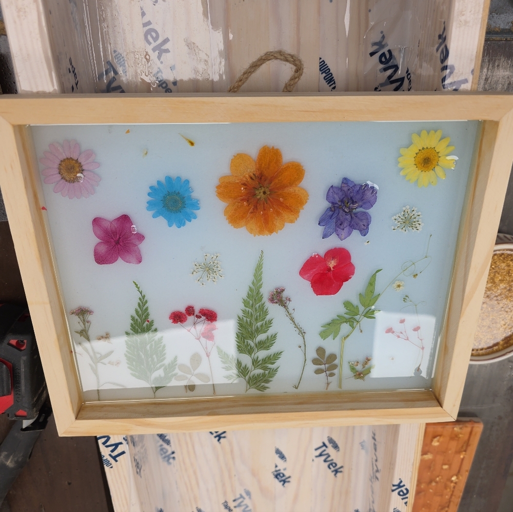 Floral Resin Art with Wooden Frame